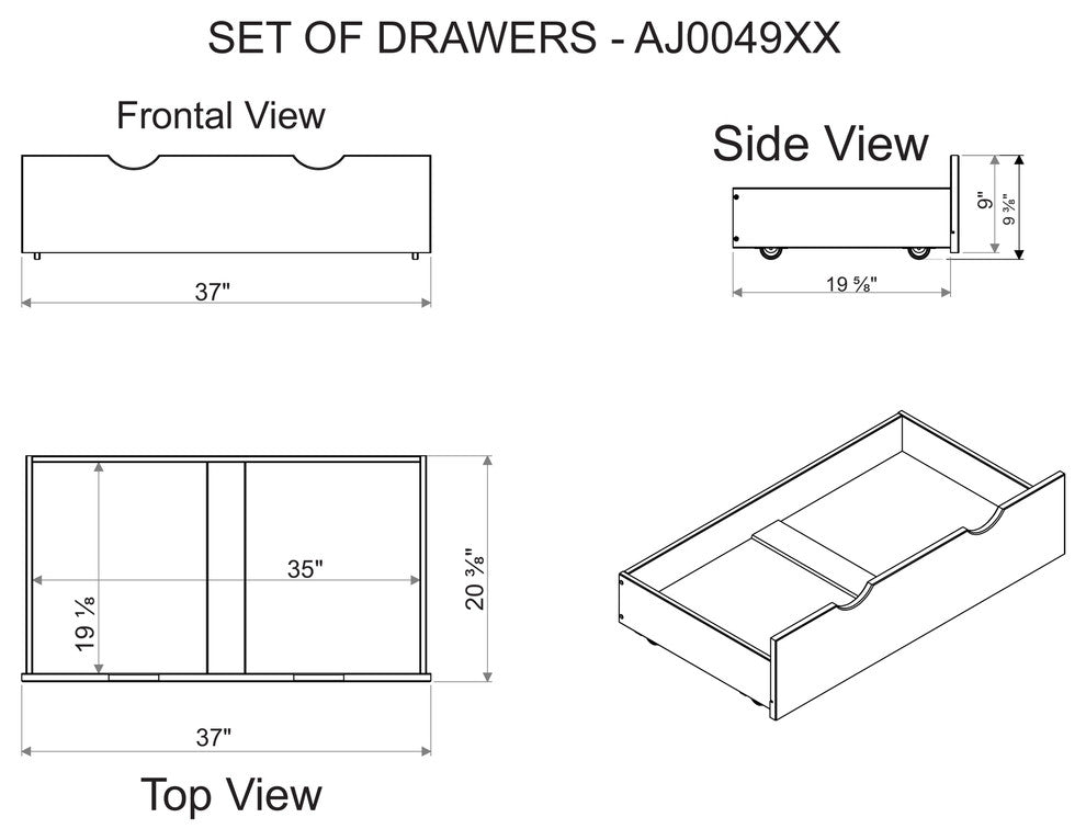 Aurora Twin Over Twin Bunk Bed with Third Bunk Extension and Storage Drawers
