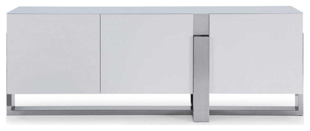 HomeRoots 91" X 18" X 32" White Glass Steel Buffet