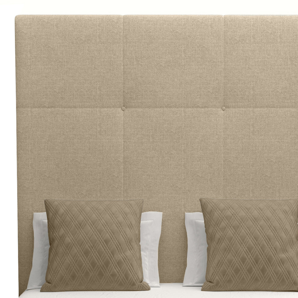 Nativa Interiors Moyra Simple Tufted Bed, Flax, King, Headboard: High