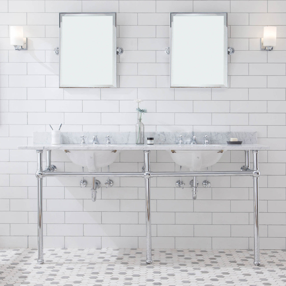 Embassy 72" Wide Double Wash Stand, P-Trap, Countertop With Basin, Faucet