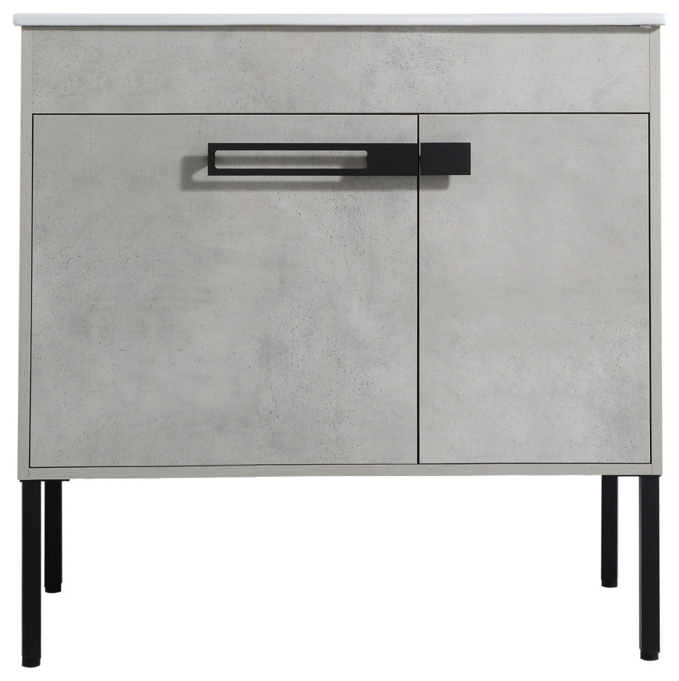 Freestanding/Floating Bathroom Vanity With white Ceramics Top, Grey, 36"