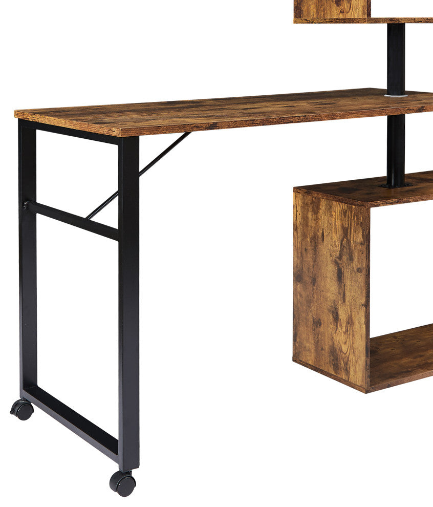 TATEUS Home Office Computer Desk L-Shaped Corner Table, Brown