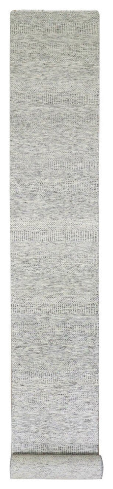 Harbor Gray Undyed Wool Hand Knotted Grass Design XL Runner Rug, 2'6"x20'5"