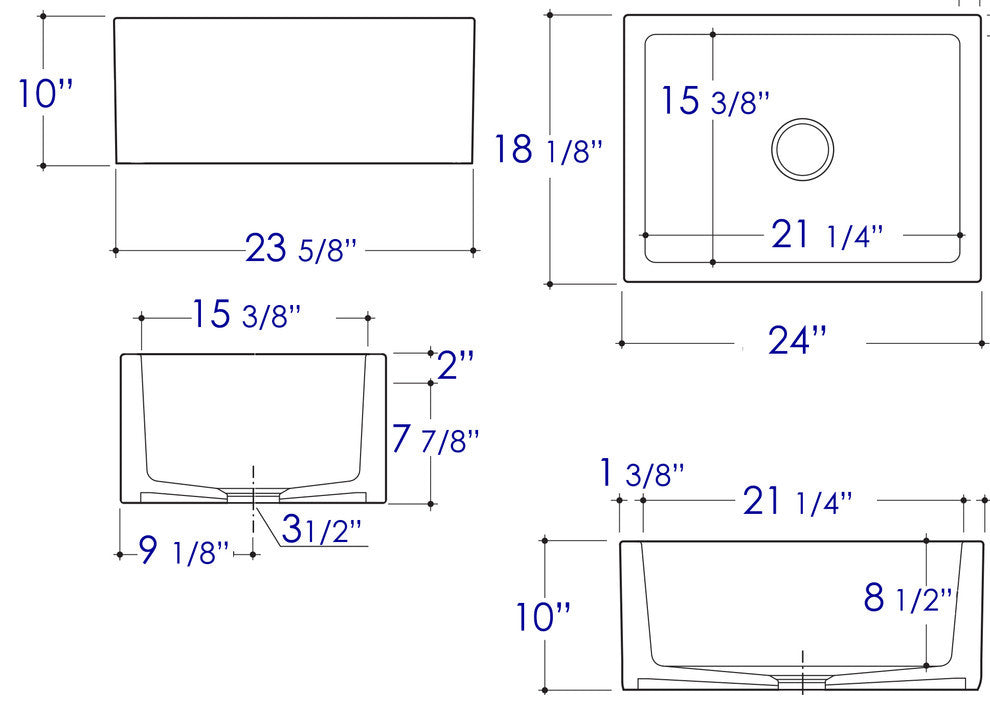 Ab2418Sb-B 24" Biscuit Smooth Thick Wall Fireclay Single Bowl Farm Sink