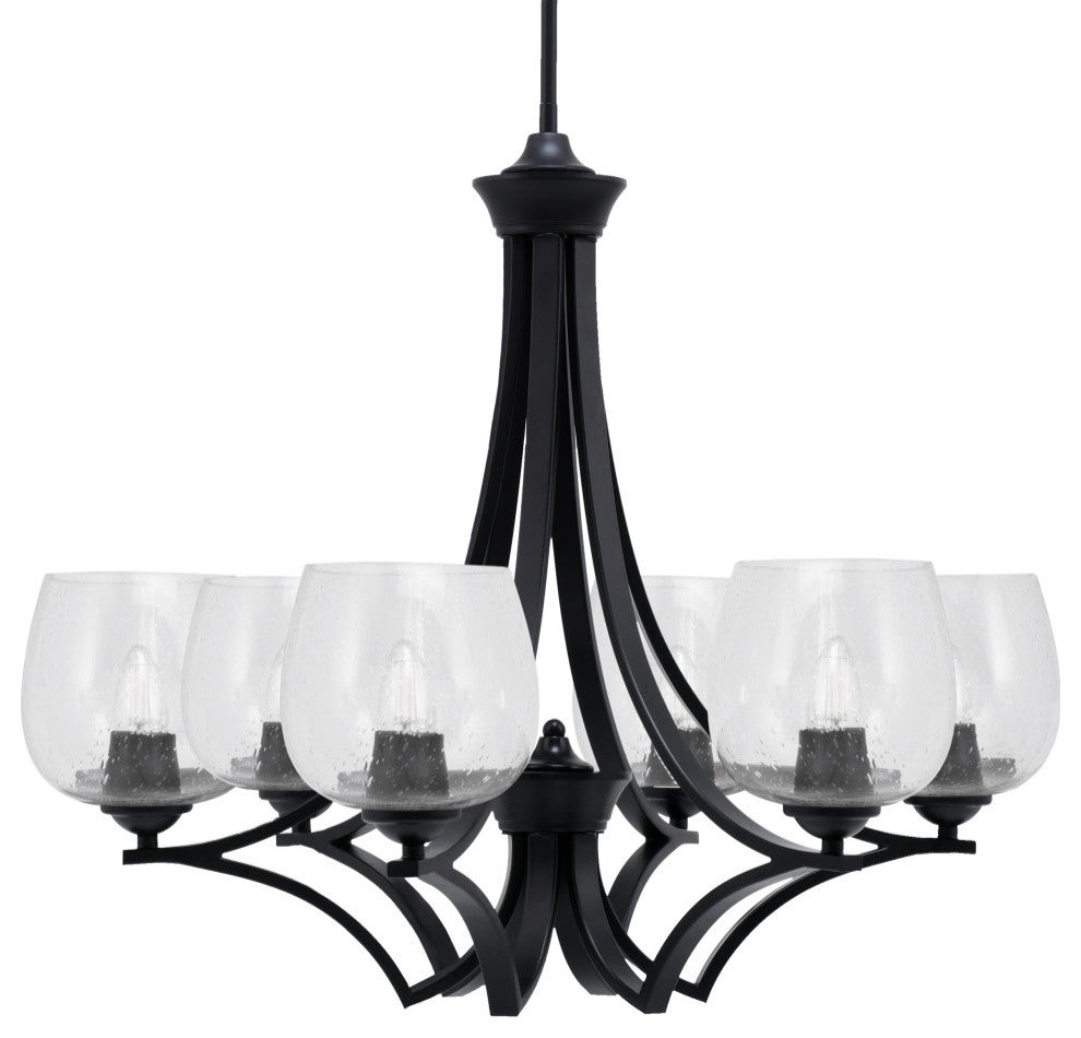 Zilo 6 Light Chandelier, Matte Black Finish With 6" Clear Bubble Glass