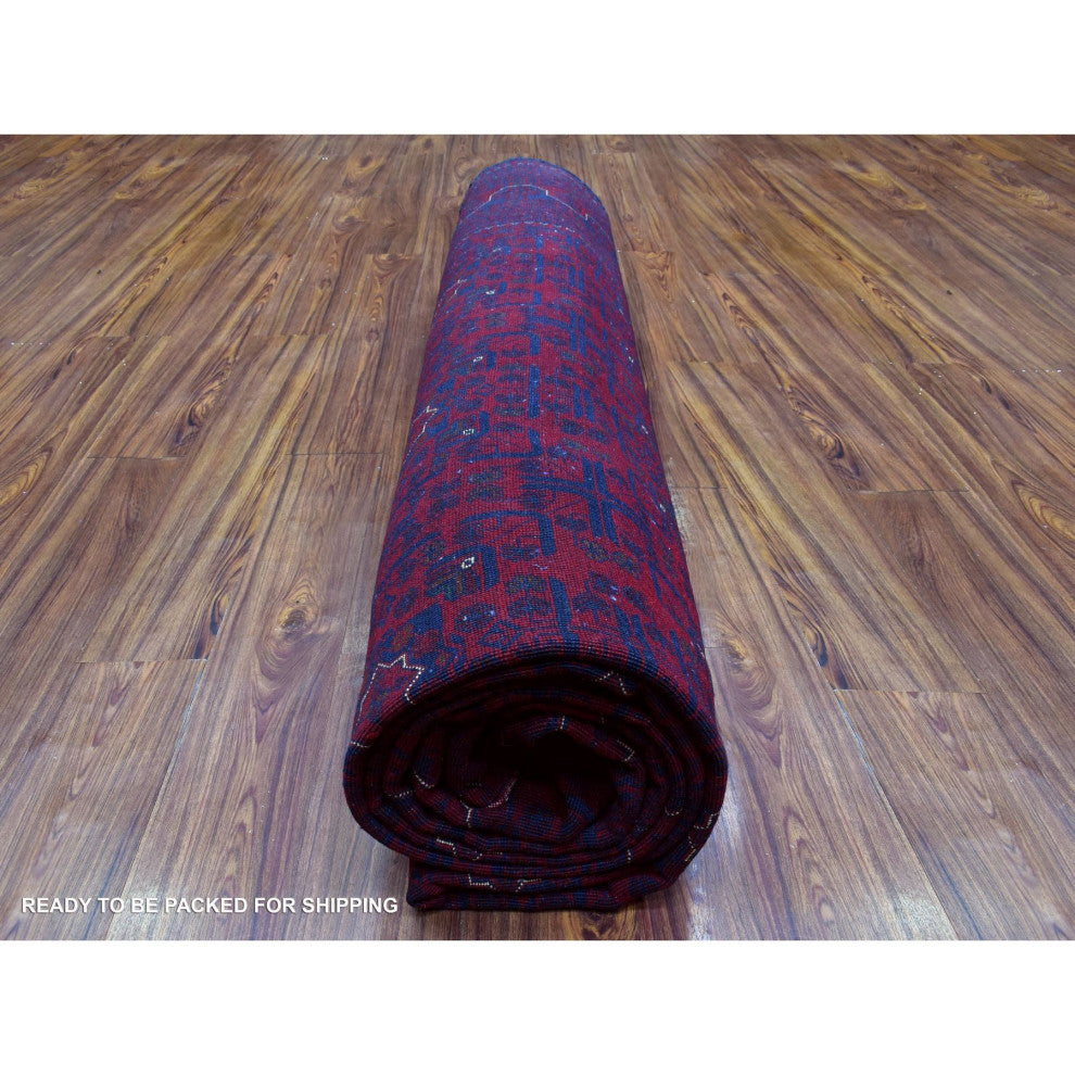 Red Hand Knotted Tribal Design Soft Wool Afghan Khamyab Oriental Rug, 9'8"x13'1"