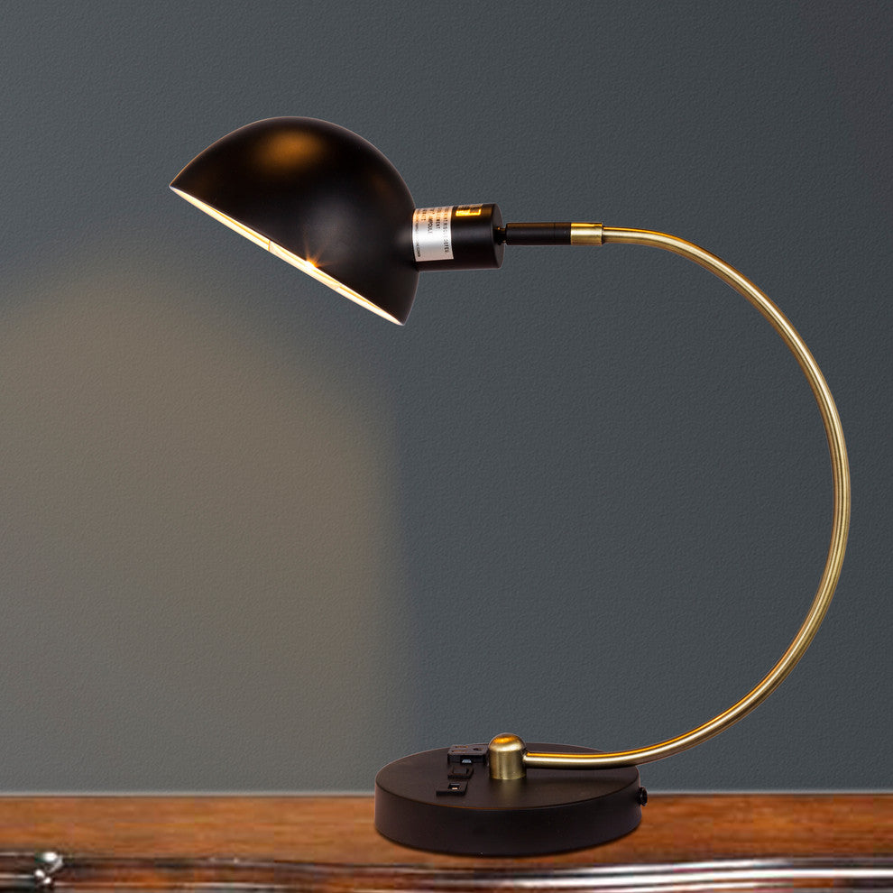Swivel Neck, Metal Task Lamp, Matte Black & Antique Brass, 63"
