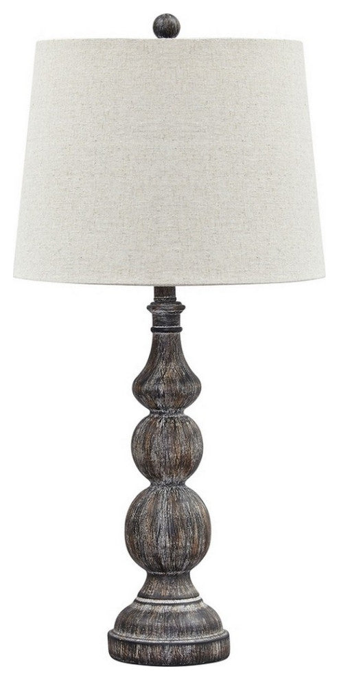 Benzara BM230958 Table Lamp With Turned Base, Set of 2, Brown and Off White