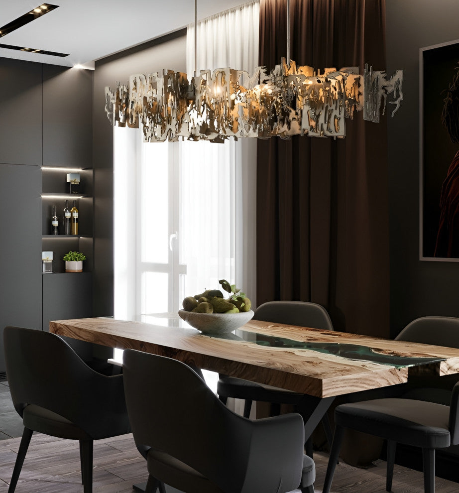 Acquanegra Cremonese | Postmodern Grey/Gold Metal Art Rectangle Chandelier, Golden, L47.2", Warm Light, Dimmable