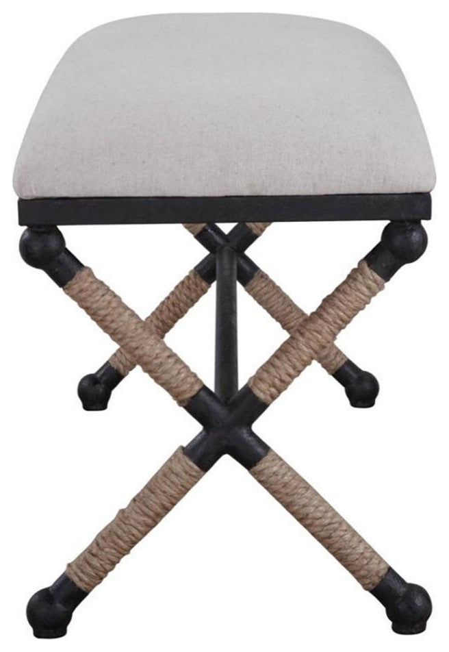Uttermost Firth Coastal Iron MDF and Fabric Bench in Oatmeal Beige