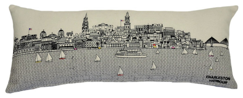 25" White Charleston Daylight Skyline Lumbar Decorative Pillow