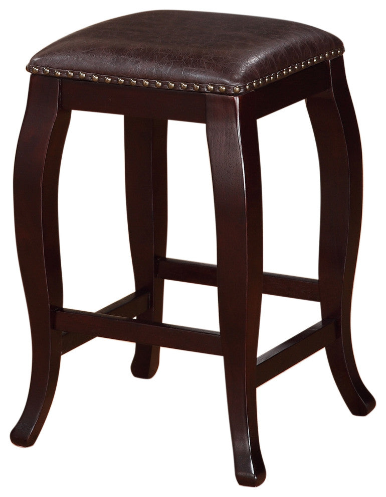 Benzara Wooden Counter Stool with Cushioned Seat and Nailhead Trim Edge, Brown