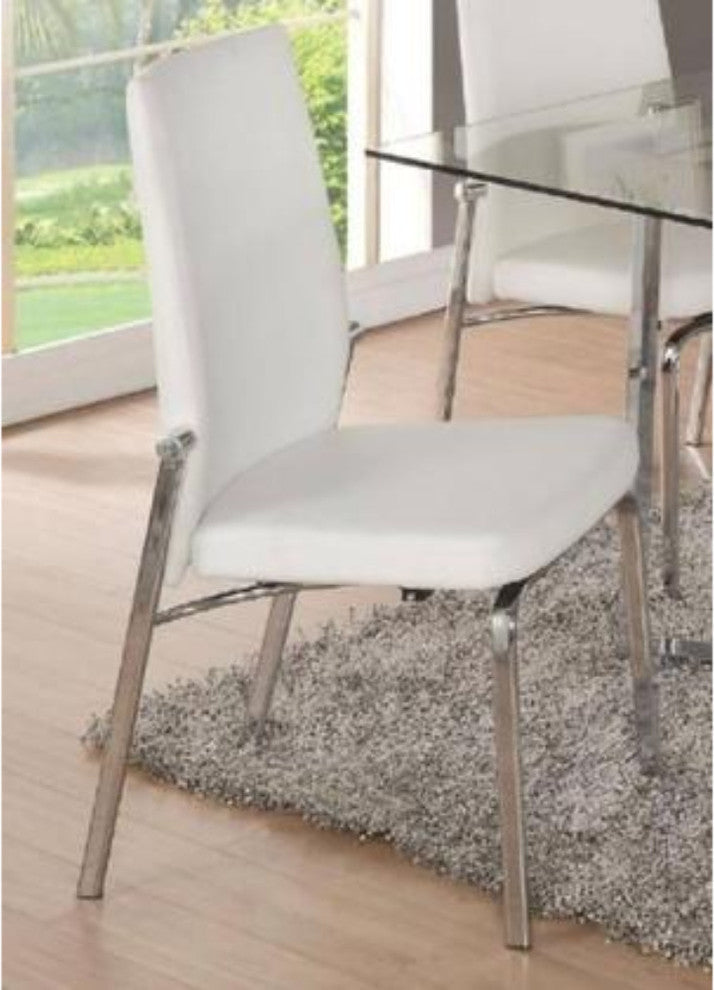 Metal Side Chair with Leatherette Seat and Back, Set of 2, White and Silver