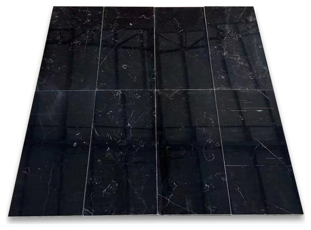 Nero Marquina Black Marble 9x18 Subway Tile Polished, 1 sq.ft.