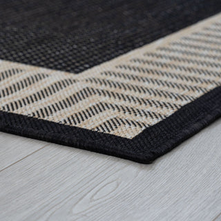 Elgin Transitional Striped Border Black/Cream Indoor/Outdoor Runner Rug, 2'x7'