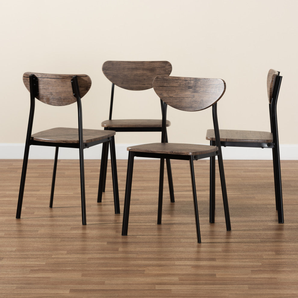 Ornette Mid-Century Brown Finished Wood and Black Metal 4-Piece Dining Chair Set