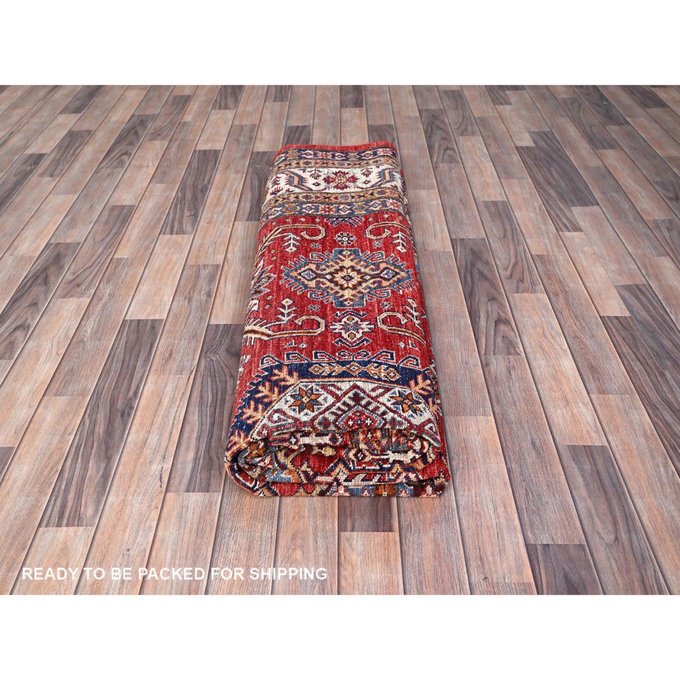 Red, 100% Wool, Afghan Super Kazak, Hand Knotted, Oriental Rug, 8'1"x10'6"