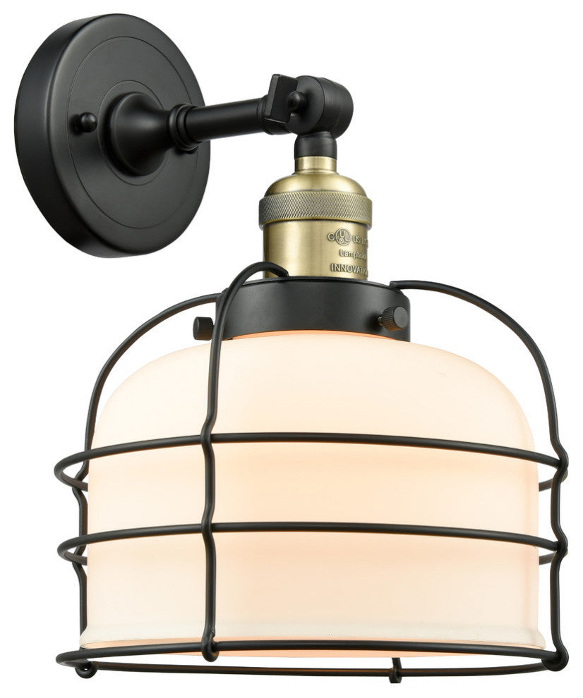 Large Bell Cage 1-Light Sconce, Black Antique Brass, Matte White