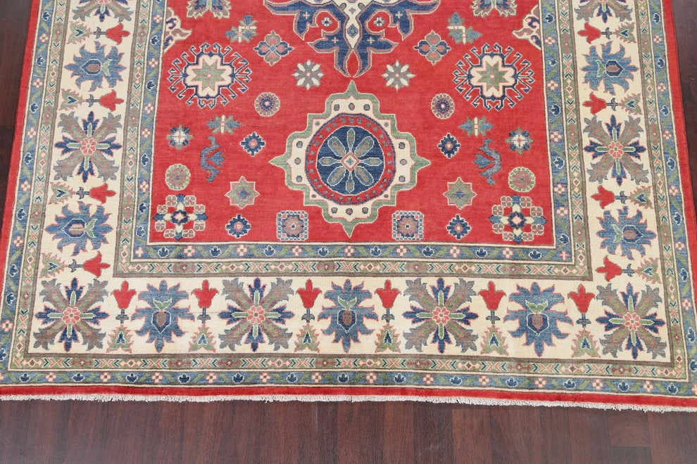 Traditional Pakistani Kazak Handmade Oriental Area Rug Wool, Red, 9'11"X7'10"