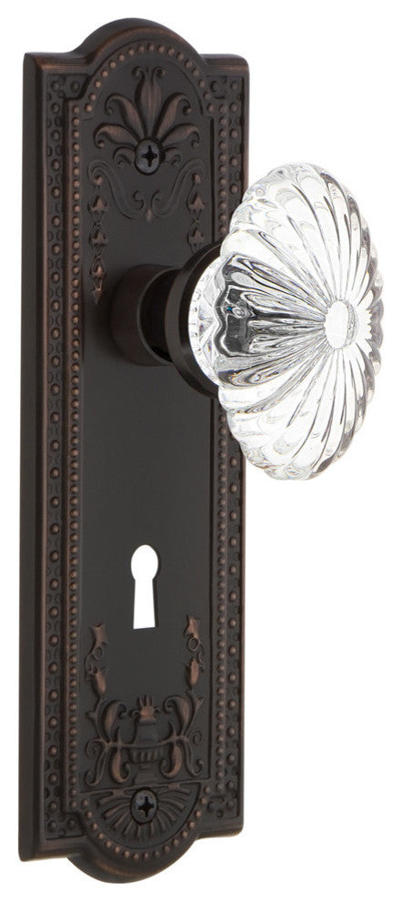Meadows Plate Privacy Oval Fluted Crystal Glass Knob, Timeless Bronze