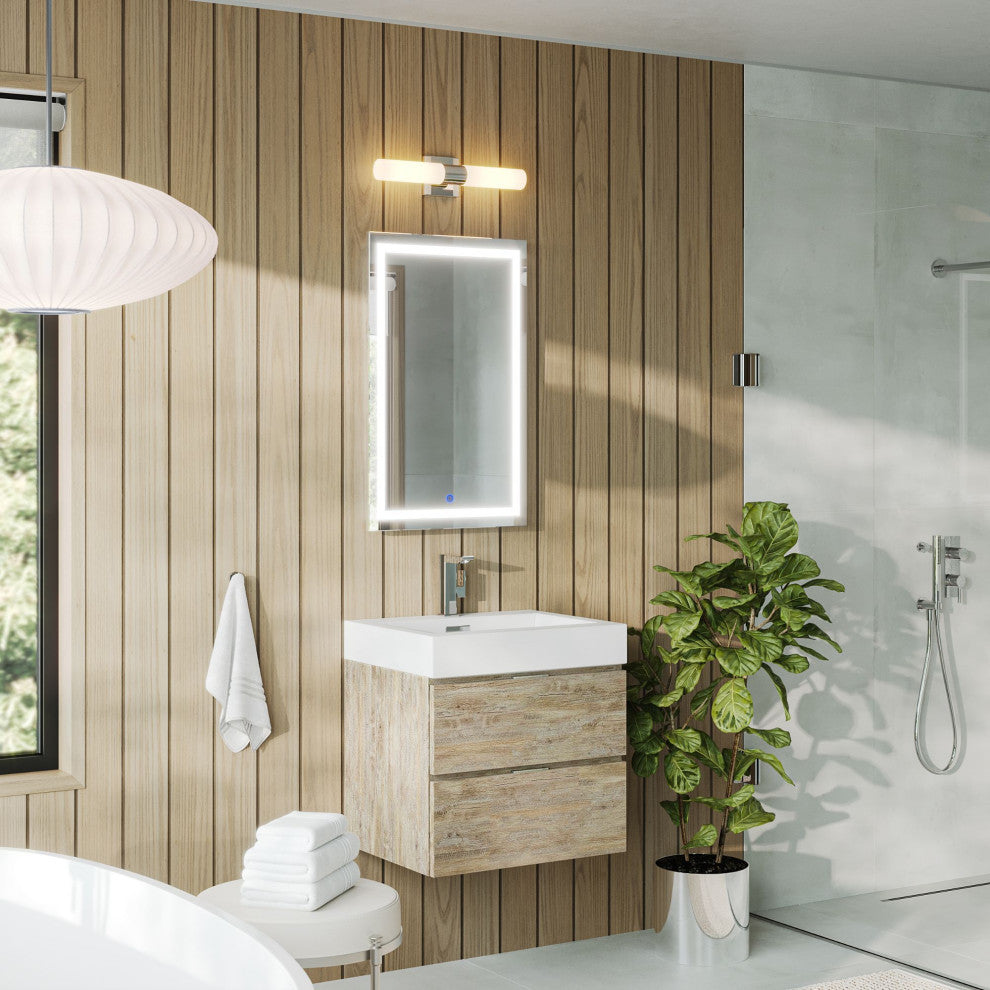 Boutique Bath Vanity, Natural Wood, 24", Single Sink, Wall Mount
