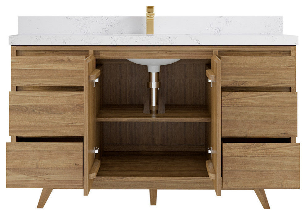 Madison  Teak 60 Single Bathroom Vanity Golden Teak 2" Empira White Quartz