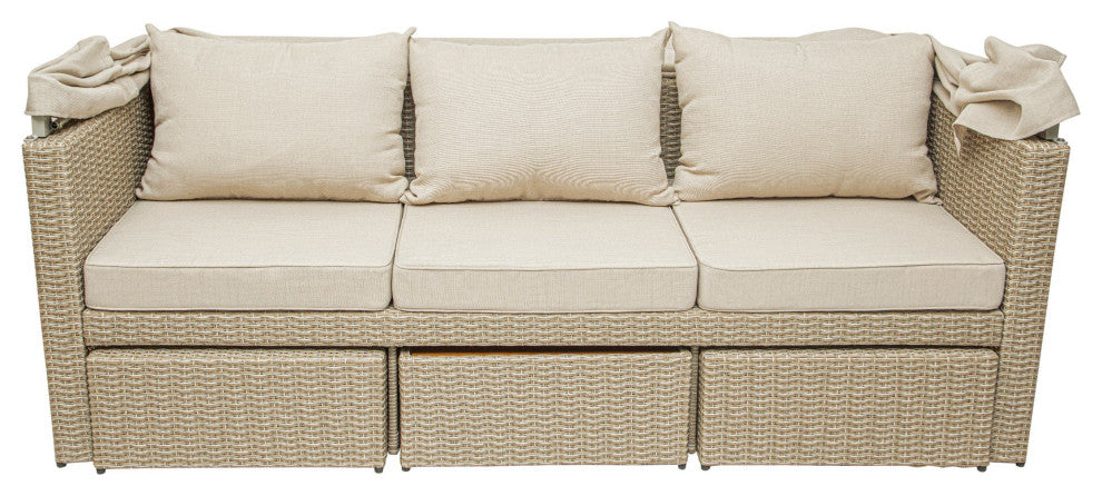 Outdoor Wicker Patio Sofa, Canopy and Ottoman Set