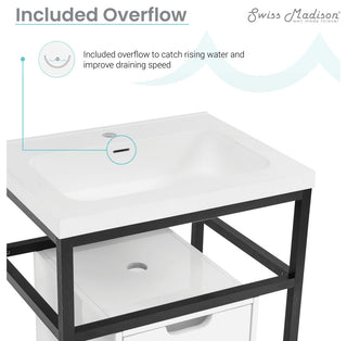Ivy 24" Freestanding Bathroom Vanity in Glossy White with Matte Black Frame