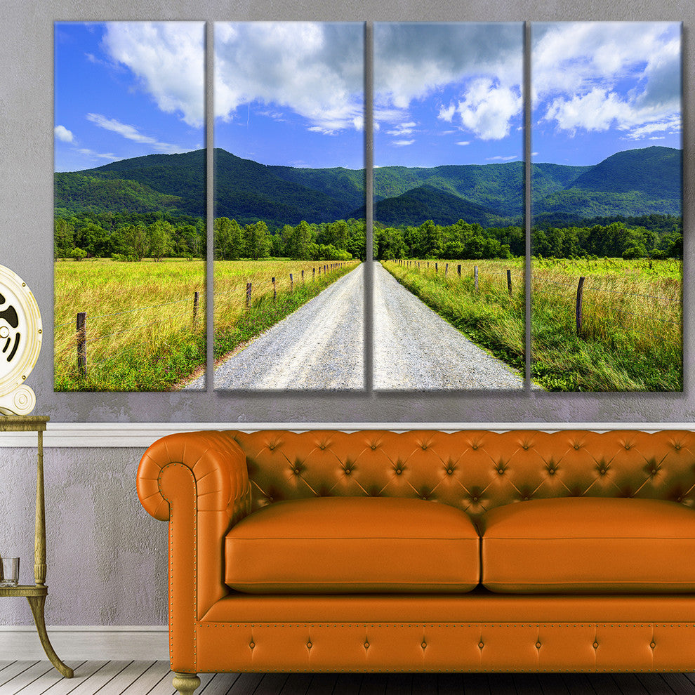 Sparks Lane in Cades Cove, Landscape Canvas Art Print, 48"x28", 4 Panels