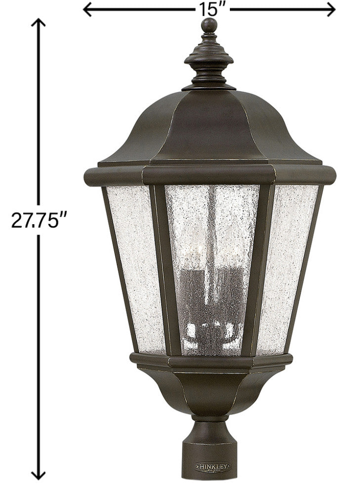 Hinkley Edgewater Large Post Top Or Pier Mount Lantern, Oil Rubbed Bronze
