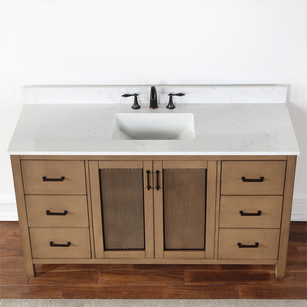Hadiya Brown Pine Bathroom Vanity Set, 60s", Without Mirror