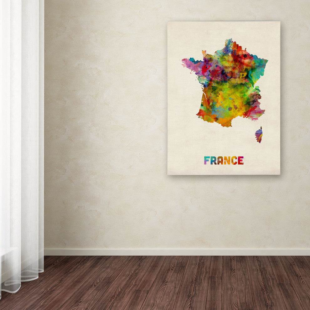 'France Watercolor Map' Canvas Art by Michael Tompsett