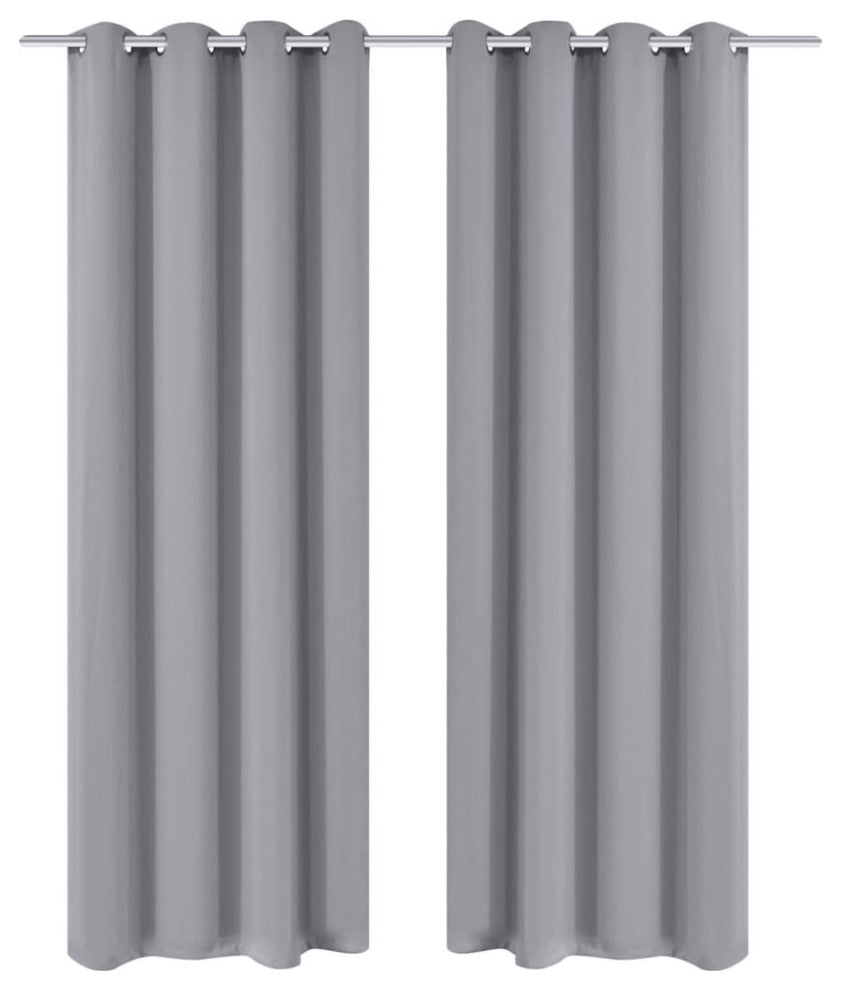2-Piece Gray Blackout Curtains With Metal Rings 53"x96"