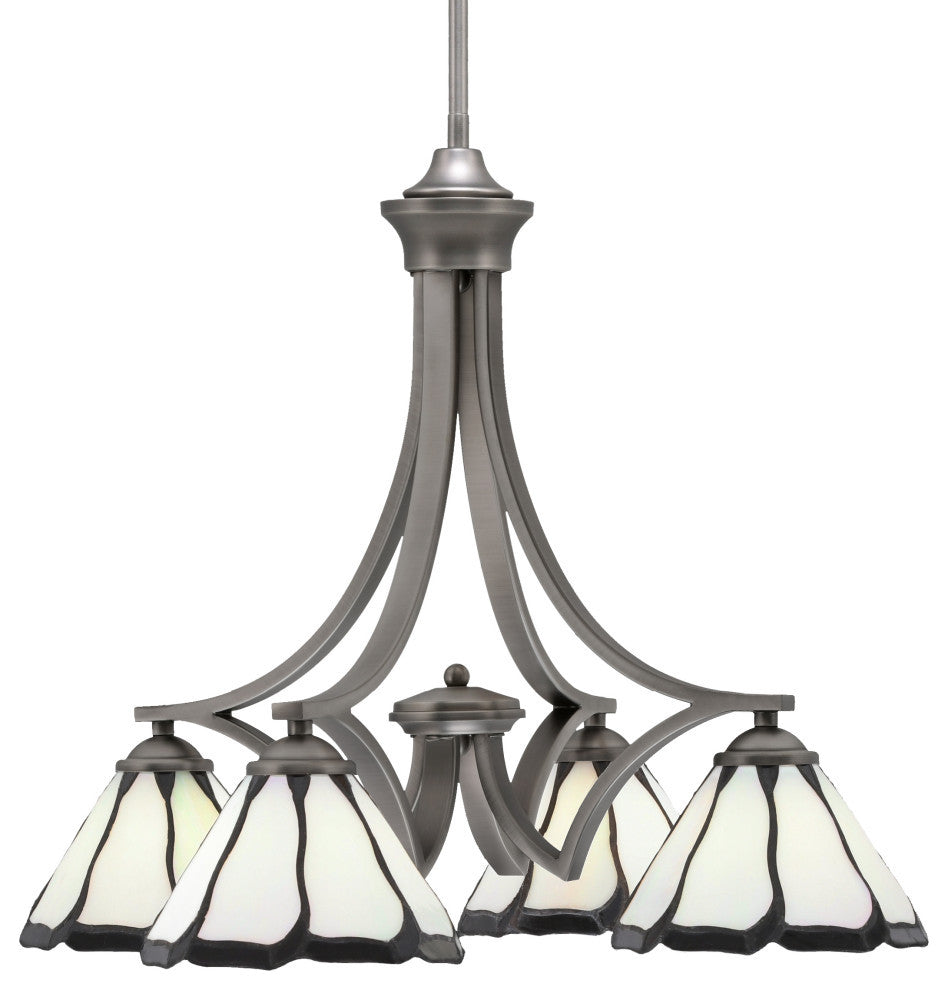 Zilo, 4 Light, Chandelier, Graphite Finish, 7" Pearl and Black Flair Art Glass