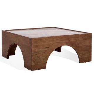 Safavieh Couture Jaslina Marble Top Coffee Table, Dark Walnut/Brown