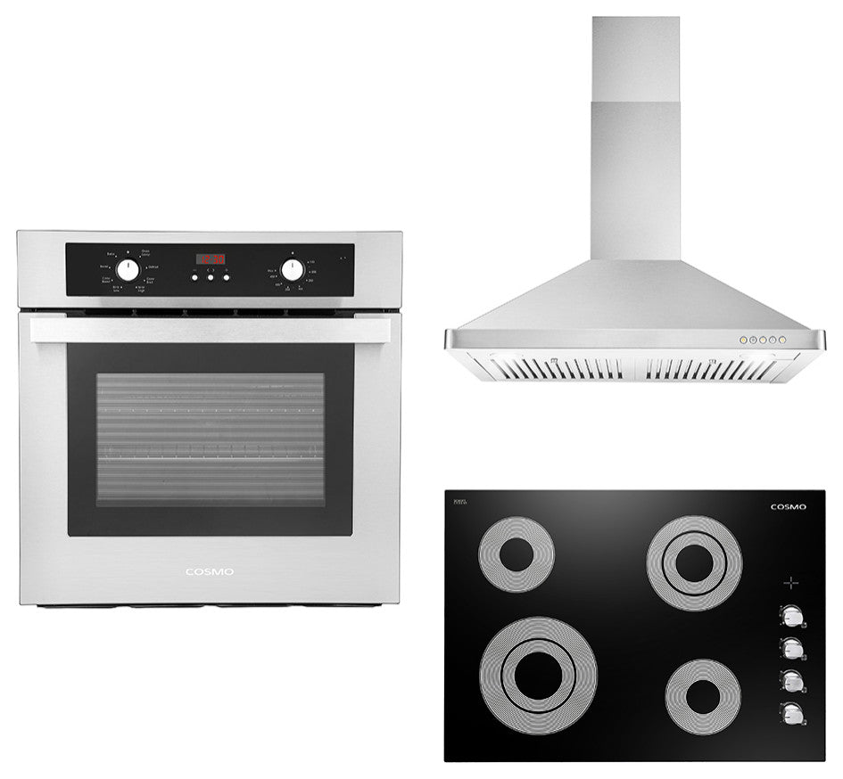 3-Piece, 30" Electric Cooktop 30" Wall Mount Range Hood 24" Electric Wall Oven