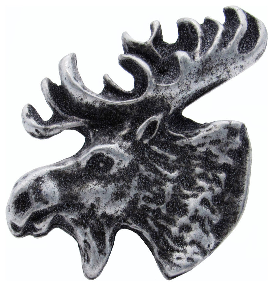 Moose Head Left Facing Cabinet Knob, Pewter