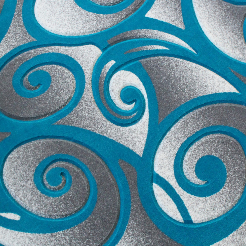 Angie Collection Modern High-Low Pile Swirled Round 6' x 6' Turquoise Area Rug