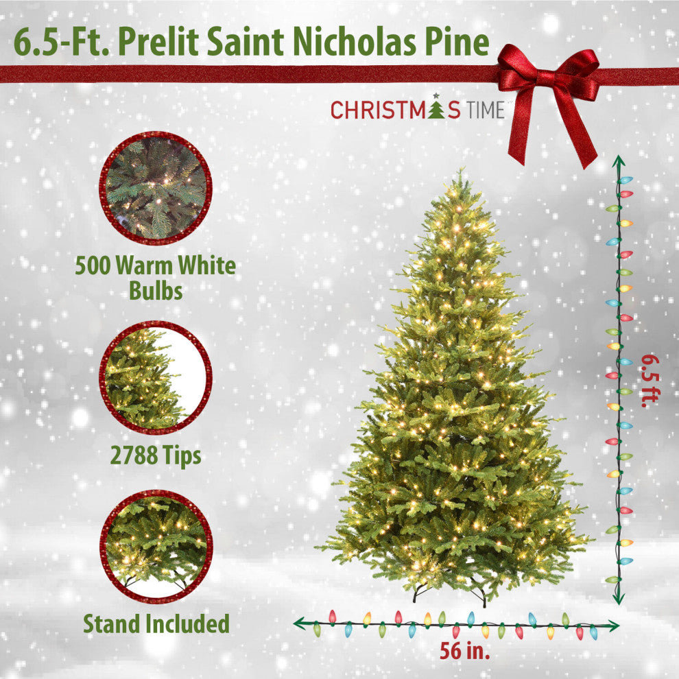 6.5-Ft. Saint Nicholas Pine Christmas Tree With Warm White LED Lights