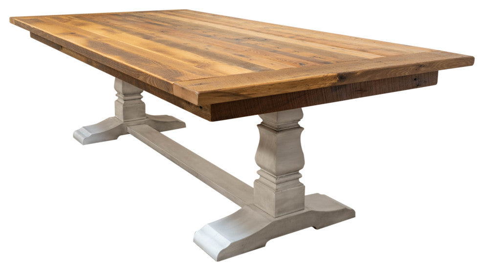 Avon Reclaimed Barnwood Dining Table, Trestle Base, Natural, 42x102, 2 Bb Ext