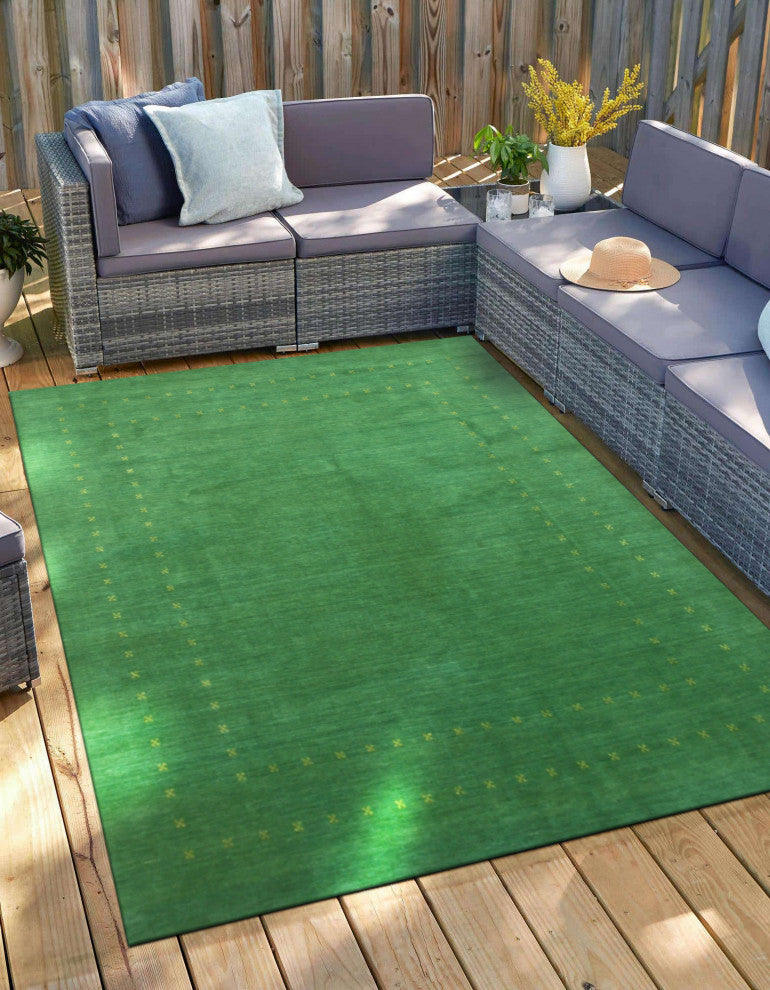 Handmade Wool Green Transitional Solid Lori Baft Rug, 10' X 14'