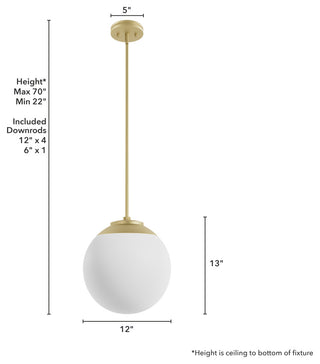 Hepburn Painted Modern Brass With Cased White Glass 1 Light Pendant Ceiling