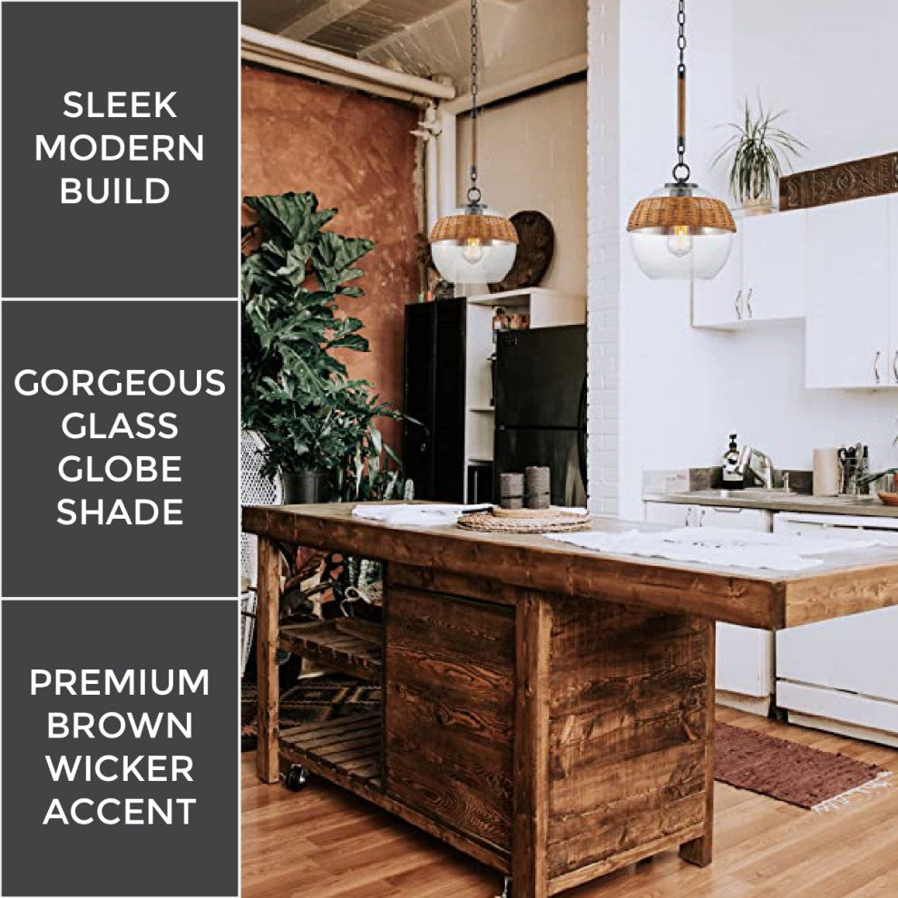 Black Finish pendant 1-Light Modern hanging Light Large Glass Globe Shade Light