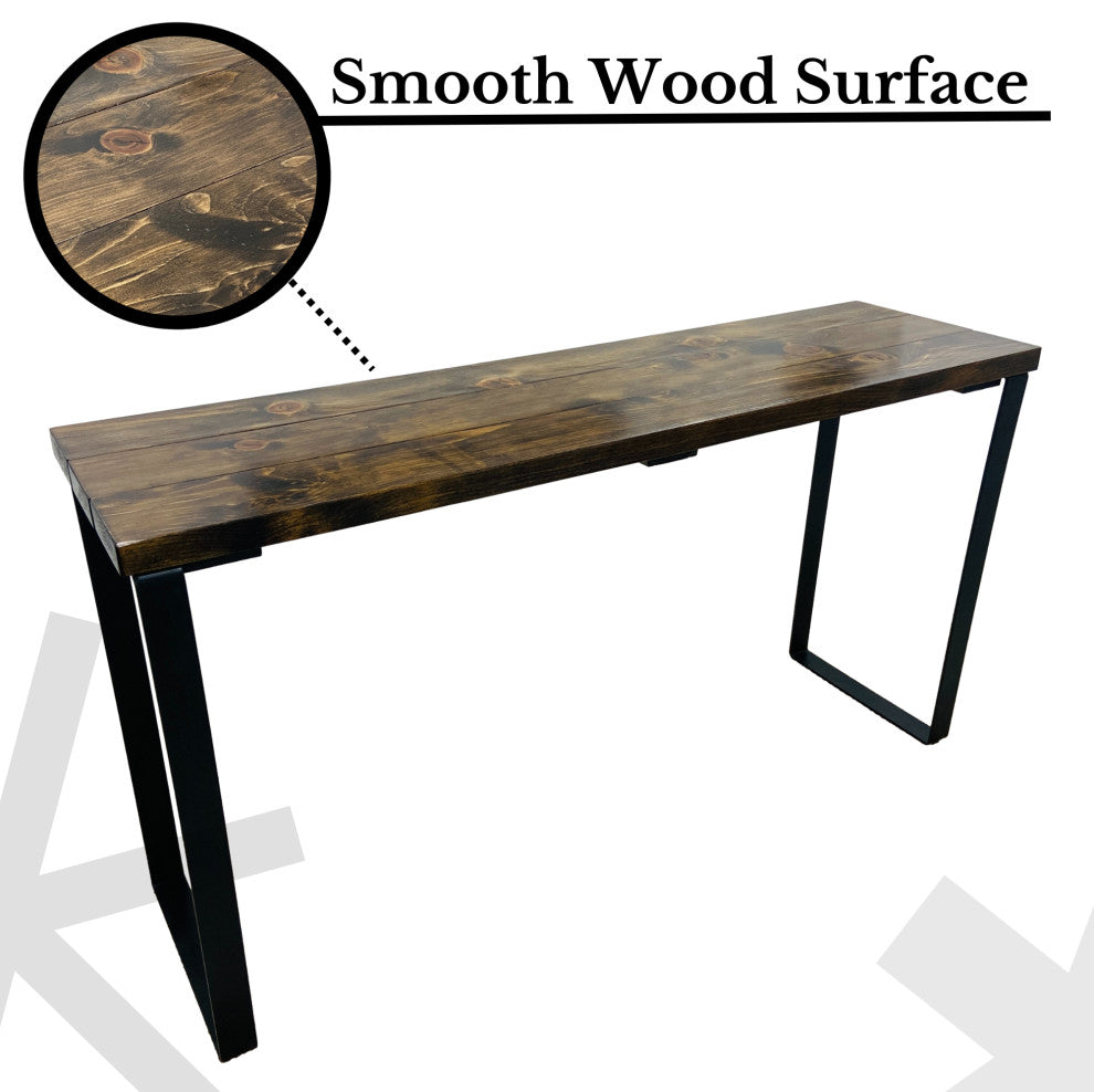 Barn Walls Bedroom Console Table Accent Table, Handcrafted, Dark Brown, 58" Length