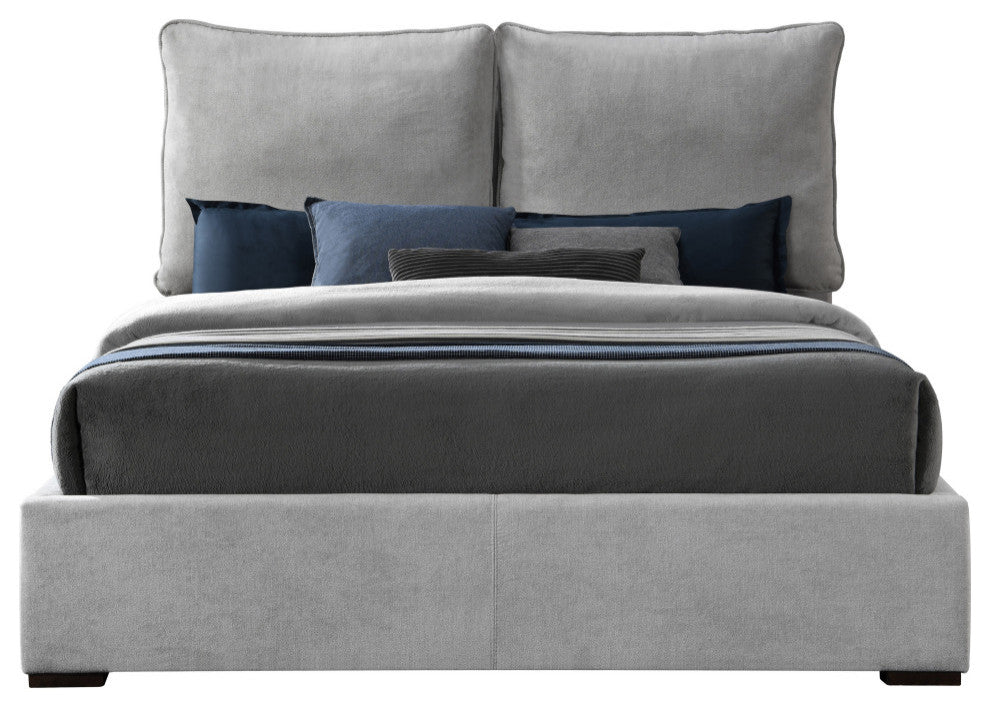 Misha Polyester Fabric Upholstered Bed, Gray, King