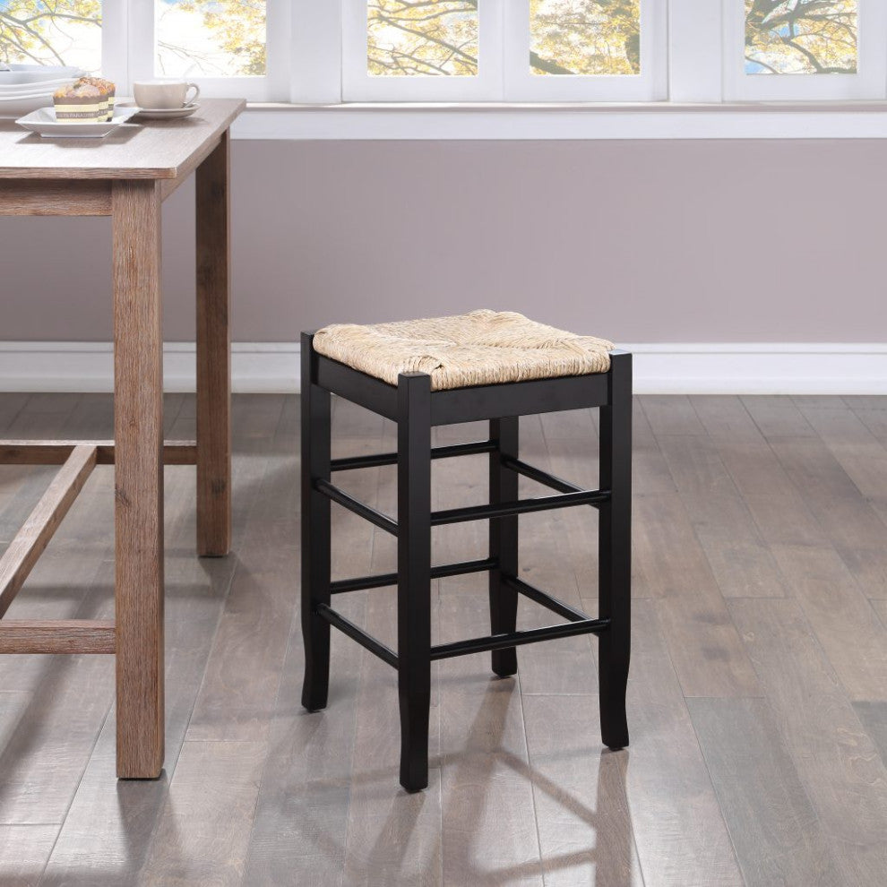Square Rush Backless Counter Bar Stool, Black