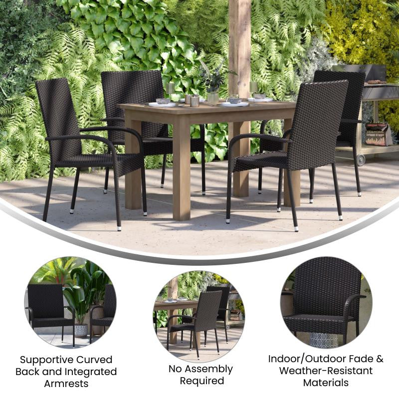 Maxim Set of 4 Stackable Indoor/Outdoor Wicker Dining Chairs with Steel Frames,