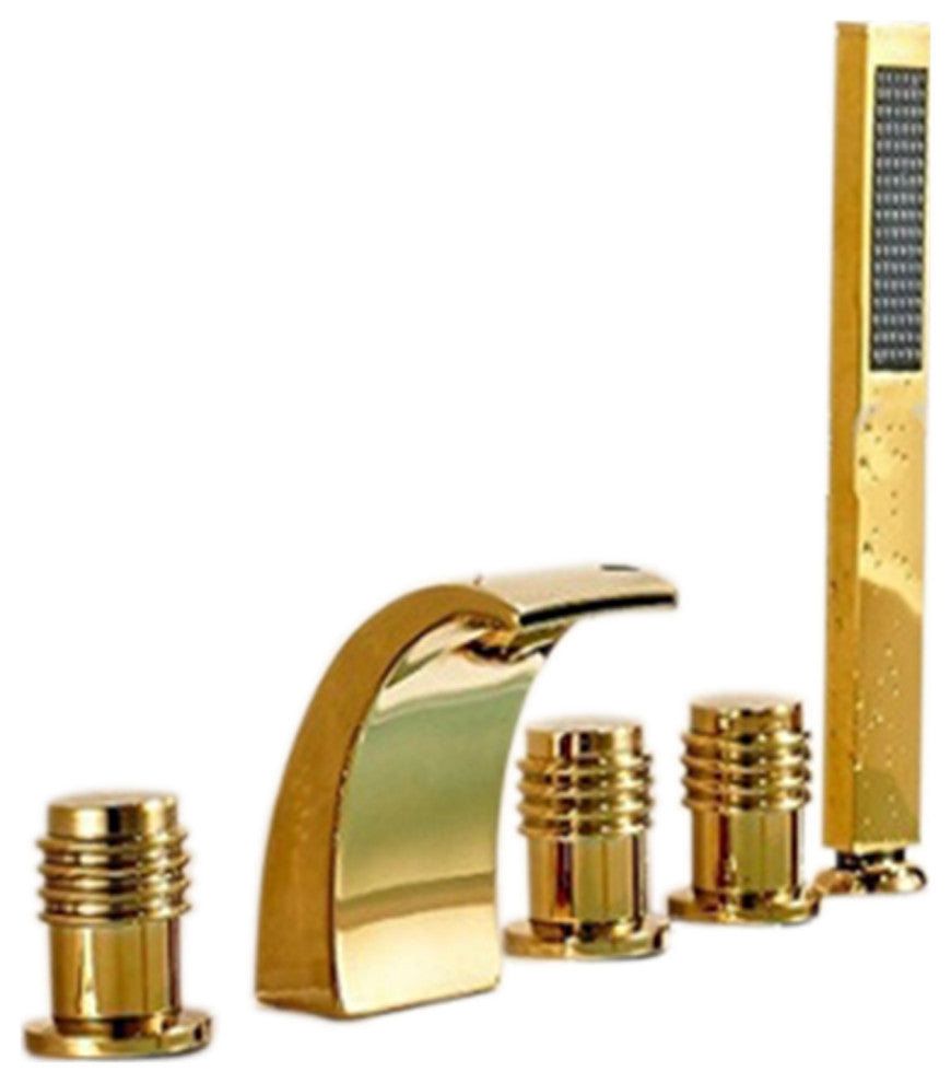 BathSelect Gold Deck Mount Bathtub Faucet With Hand-Held Shower