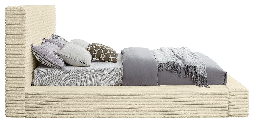 Dexter Upholstered Bed, Cream, Queen, Corduroy Fabric
