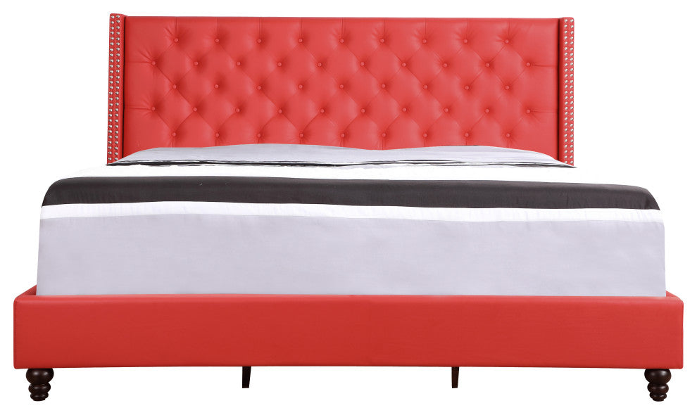 Mina Upholstered Faux Leather Bed, Red, King